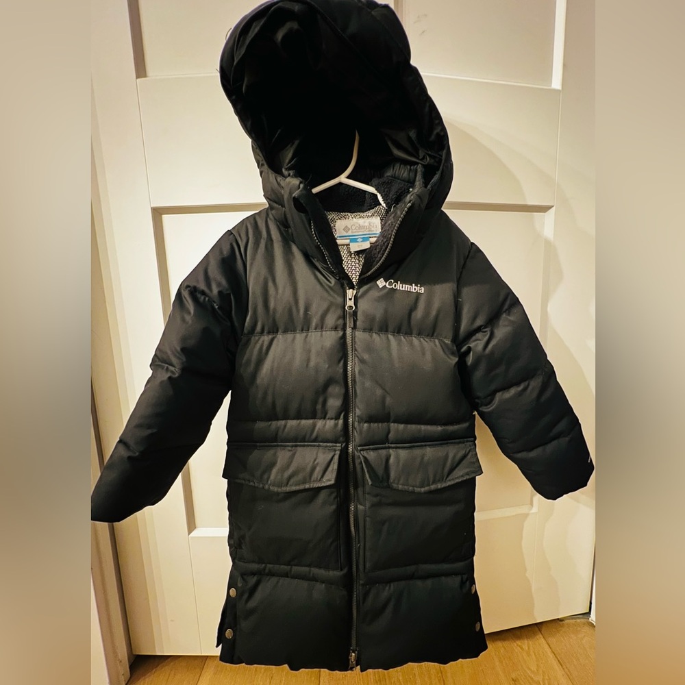 EUC Girls or Boys Columbia Black Rockfall II Mid Down Jacket Coat Omni-Heat